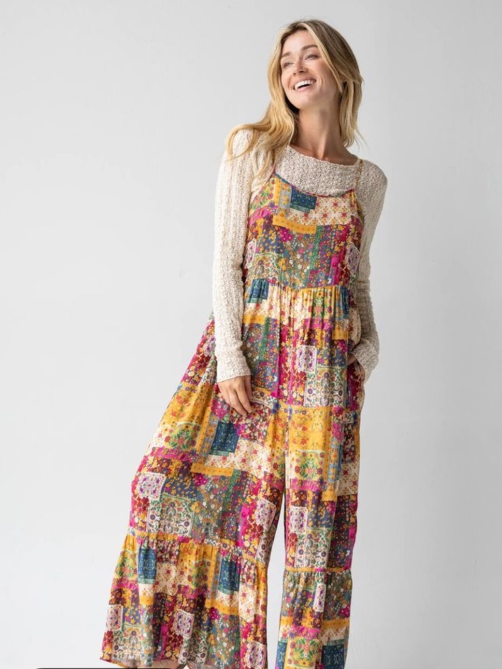 Natural Life Patchwork Floral Wide-Leg Jumpsuit